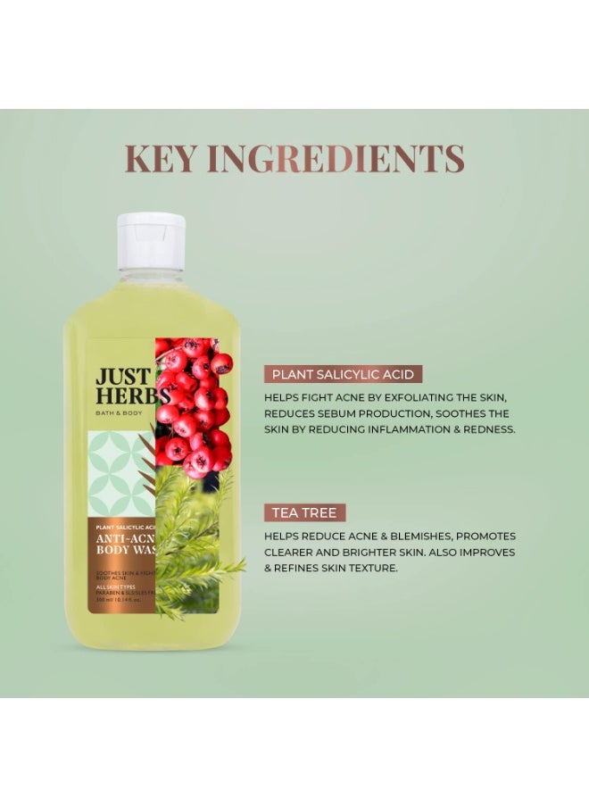 Just Herbs Tea Tree Anti - Acne Body Wash with Plant Salicylic Acid for Men & Women 300 ml  - Image 4