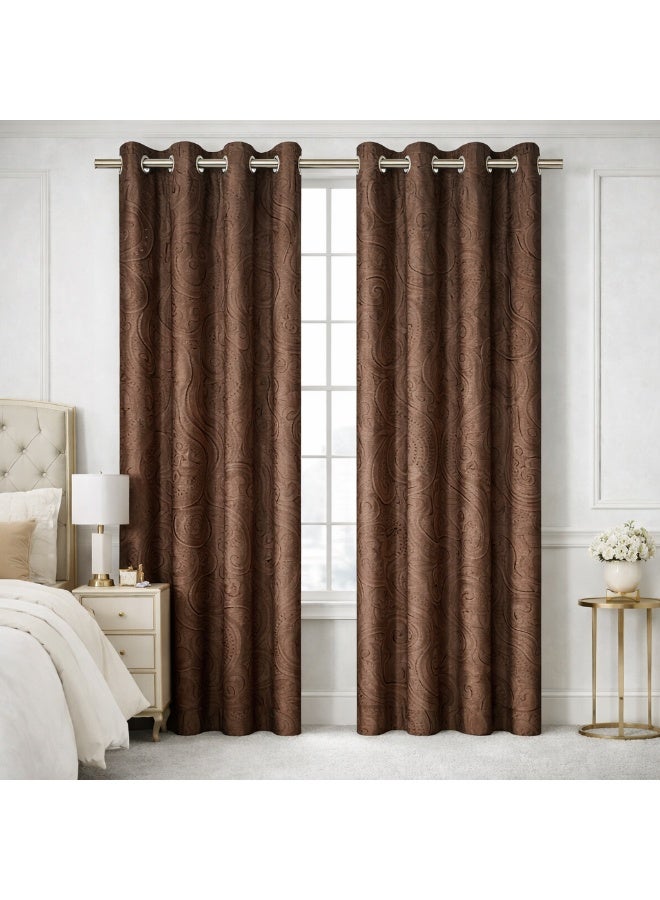 Bliss Casa Indigo Plus Window Curtains 2 Pack 240 x 140 cm – Heavy Fabric Printed Eyelet Curtains for Bedroom & Living Room – Premium Home Drapes