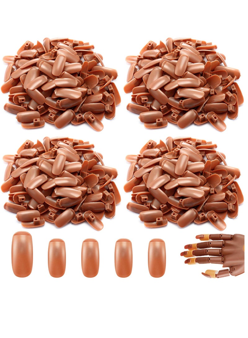 Practice Nail Tips, Replacement Refill False Tips for Flexible Training Hand Fake Display Manicure Supply DIY 400 Pcs, Brown - Image 1