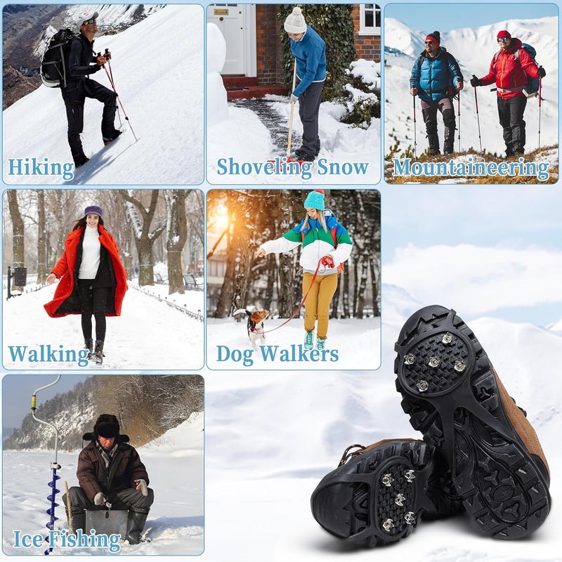 LACE INN 2 Pairs Non Slip Gripper Spike, Ice Grippers Traction Cleats Snow Shoe Spikes Grips Crampons with 10 Steel Studs Cleats - Image 5