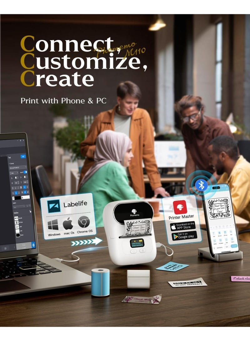 phomemo M110 Portable Thermal Label Printer Bluetooth Connection Apply For Labeling Shipping Office Cable Retail Barcode And More White - Image 3