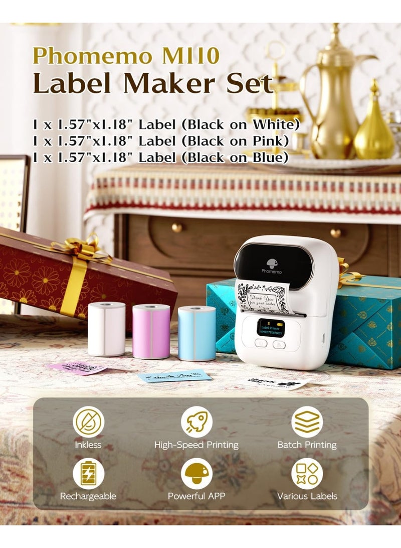 phomemo M110 Portable Thermal Label Printer Bluetooth Connection Apply For Labeling Shipping Office Cable Retail Barcode And More White - Image 2