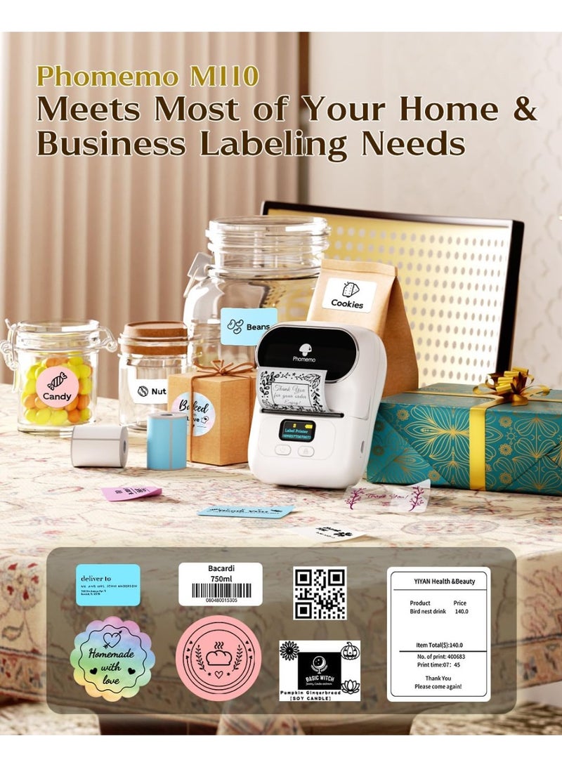 phomemo M110 Portable Thermal Label Printer Bluetooth Connection Apply For Labeling Shipping Office Cable Retail Barcode And More White - Image 4