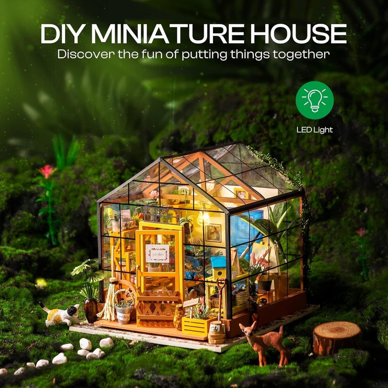 ROBOTIME DIY Miniature House Kit Mini Green House Tiny Dollhouse Wooden Furniture Kit with LED Halloween/Christmas/Birthday Gifts for Adults (Cathy's Greenhouse) - Image 2