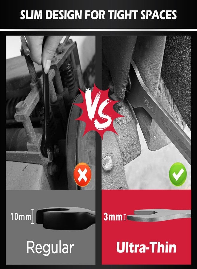 سيدي مجموعة مفاتيح ربط مفتوحة فائقة الرقة، مكونة من 9 قطع، مقاس SAE 1/4 بوصة - 1-1/16 بوصة، سمك 3 مم، مجموعة مفاتيح ربط رفيعة للمساحات الضيقة، مفاتيح ربط مسطحة مطلية بالنيكل مع حقيبة تخزين دوارة - Image 3