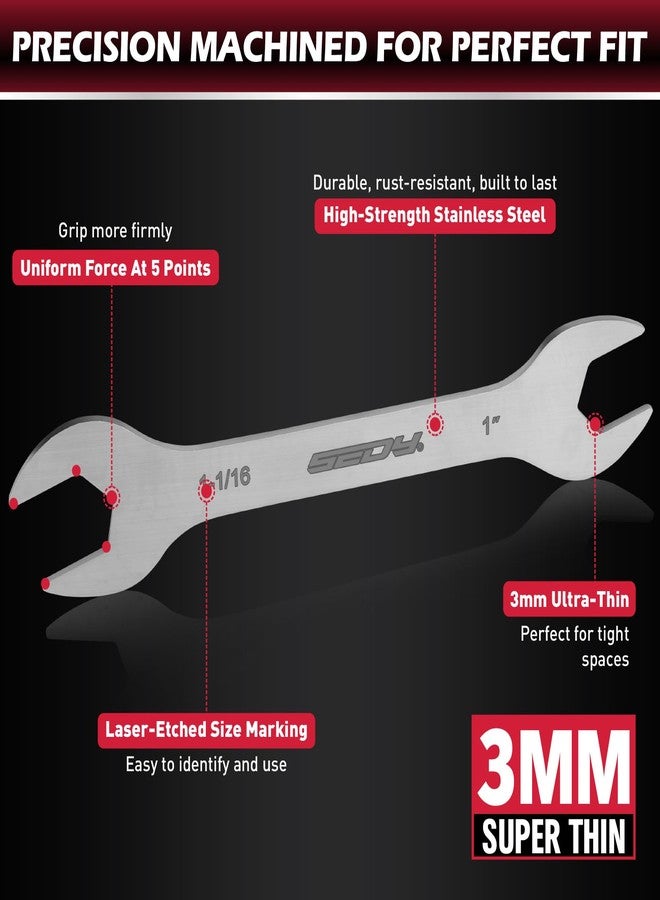 سيدي مجموعة مفاتيح ربط مفتوحة فائقة الرقة، مكونة من 9 قطع، مقاس SAE 1/4 بوصة - 1-1/16 بوصة، سمك 3 مم، مجموعة مفاتيح ربط رفيعة للمساحات الضيقة، مفاتيح ربط مسطحة مطلية بالنيكل مع حقيبة تخزين دوارة - Image 4