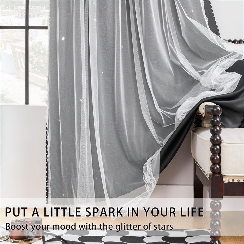 XiDi Black Curtains for Bedroom 63 Inches Long Hollow Star Curtains Blackout Modern Luxury Unicorn Decor for Kids Girls Room Black Out Drapes for Living Room 2 Panels 34x63 - Image 4