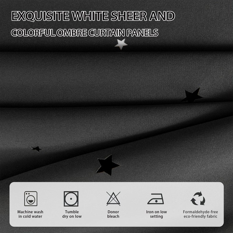 XiDi Black Curtains for Bedroom 63 Inches Long Hollow Star Curtains Blackout Modern Luxury Unicorn Decor for Kids Girls Room Black Out Drapes for Living Room 2 Panels 34x63 - Image 3