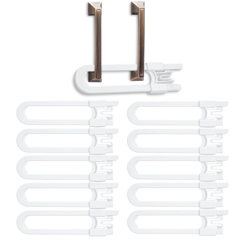10 Pack Baby Sliding Cabinet Locks Vmaisi Adjustable U Shaped Child Safety LocksChildproof Latches for Kitchen Bathroom Storage Cupboards Doors Handles and Knobs White 10