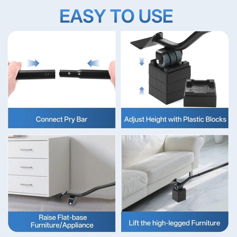 VALTAVO Furniture Lifter Tool Set â€“ Save 80% Effort â€“ Lifts up to 400 lbs â€“ Heavy-Duty Steel Lever with 4 Plastic Base Pads, Ideal for Moving Sofas, Appliances, Furniture Jack Lifter Tool (25 in) - Image 5