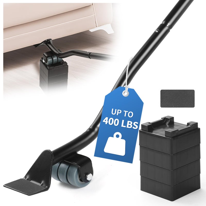 VALTAVO Furniture Lifter Tool Set â€“ Save 80% Effort â€“ Lifts up to 400 lbs â€“ Heavy-Duty Steel Lever with 4 Plastic Base Pads, Ideal for Moving Sofas, Appliances, Furniture Jack Lifter Tool (25 in) - Image 1