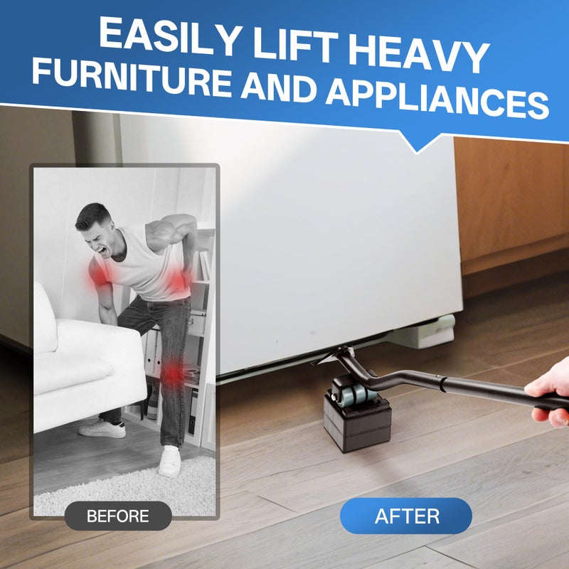 VALTAVO Furniture Lifter Tool Set â€“ Save 80% Effort â€“ Lifts up to 400 lbs â€“ Heavy-Duty Steel Lever with 4 Plastic Base Pads, Ideal for Moving Sofas, Appliances, Furniture Jack Lifter Tool (25 in) - Image 2