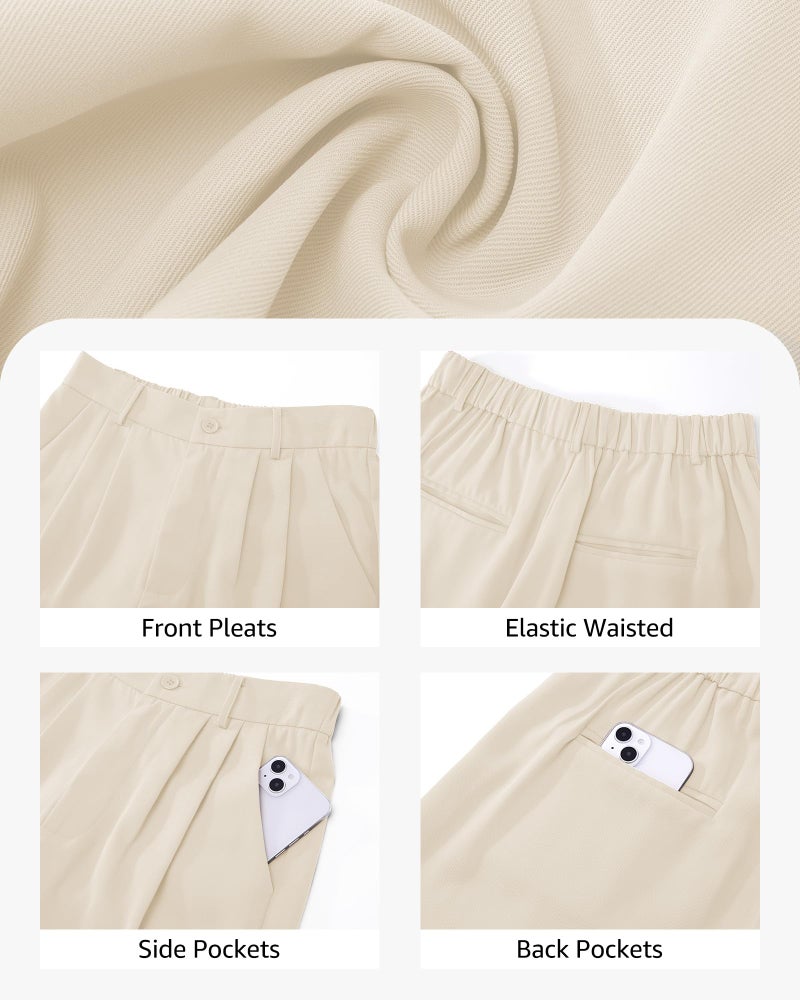 luvamia Long Shorts for Women Beige Dressy Bermuda High Waisted Women's Elastic Waist Shorts Size Large Size 12 14 - Image 4