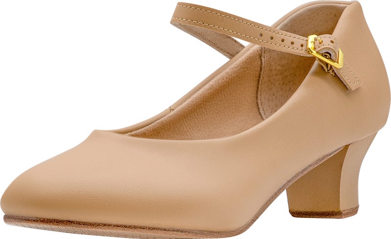 Linodes PU Leather Ankle Strap Character Shoe 1.55'' Dance Shoes for Women-Brown-6M-UPD - Image 1