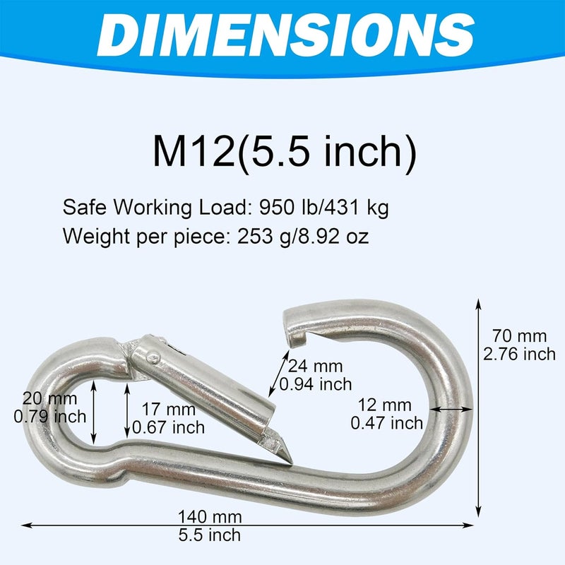 Outmate Marine Grade 316 Stainless Steel Carabiners Heavy Duty, Durable & Rust-Free Clips for Gym, Swing, Dog Leashes, Hammocks, Keychains, and More - Image 3