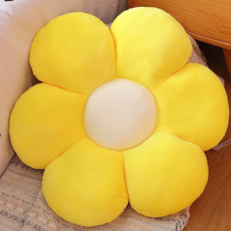 lannery lannery Flower Plush Throw Pillows  Flower Floor Pillow Seating Cushion Toy for Reading  Room  Watching TV (19.7""  Yellow-1)  - Image 2