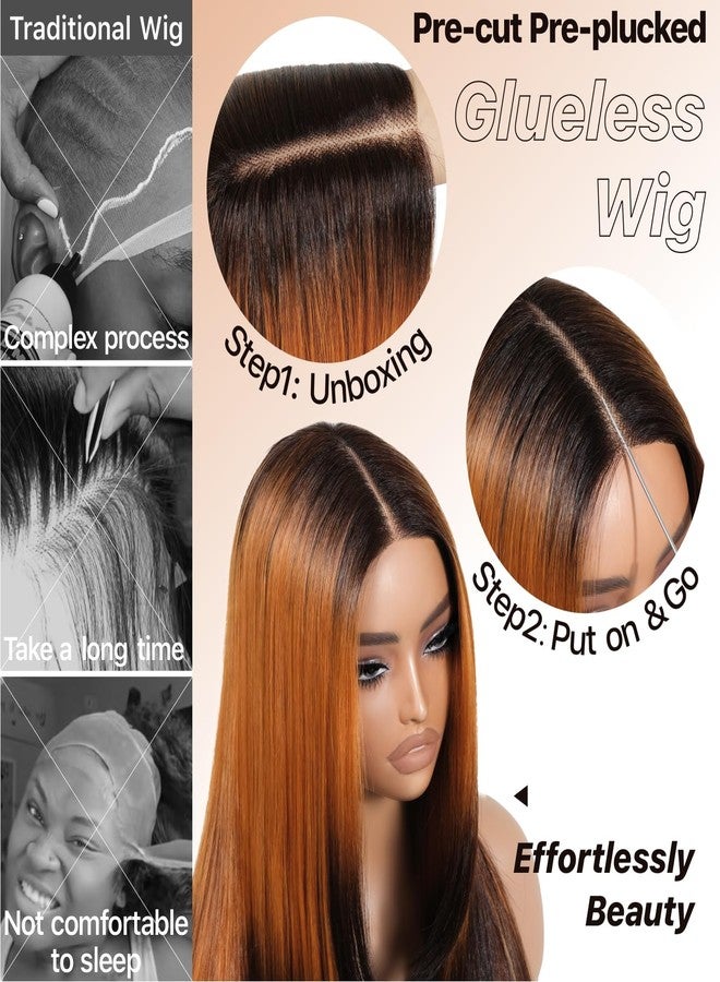 Brownbomb Ombre Orange Black Wear and Go Glueless Wigs Pre Plucked Pre Cut for Beginners Synthetic Lace Front Wigs With Bangs Long Straight layered Wigs HD Lace 26 Inch 3 Seconds to Wear for Beginners - Image 4