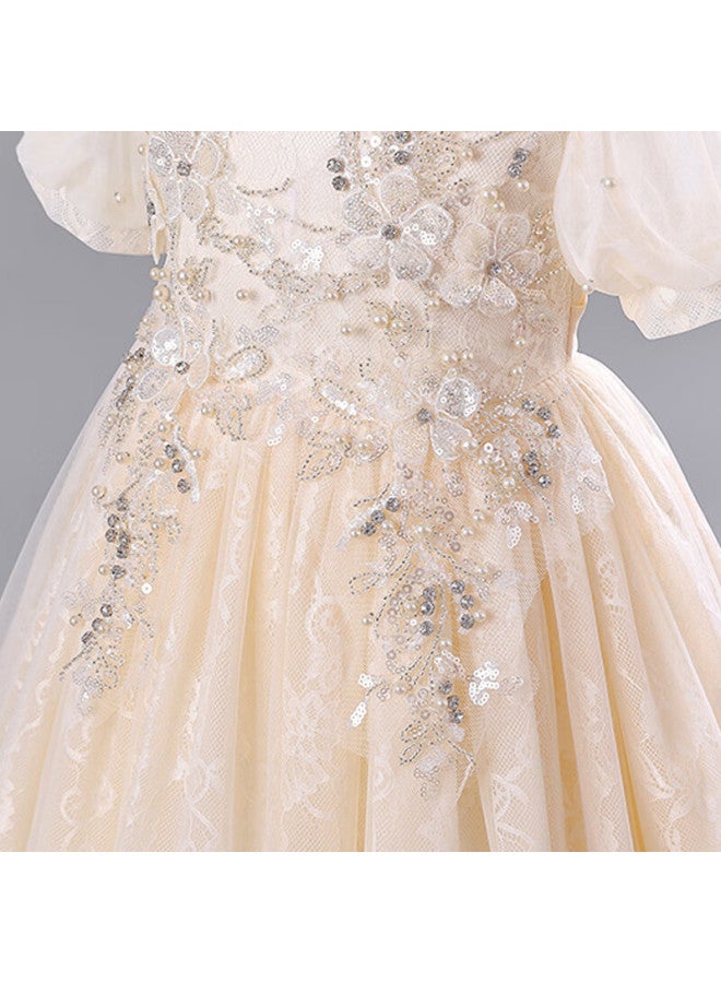 Luobobeibei Girls' Formal Dress, Children's Princess Dress, Wedding Gown, Runway Show Costume, Piano Performance Outfit, Champagne Color, Size 150 - Image 4