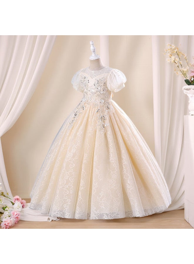 Luobobeibei Girls' Formal Dress, Children's Princess Dress, Wedding Gown, Runway Show Costume, Piano Performance Outfit, Champagne Color, Size 150 - Image 2
