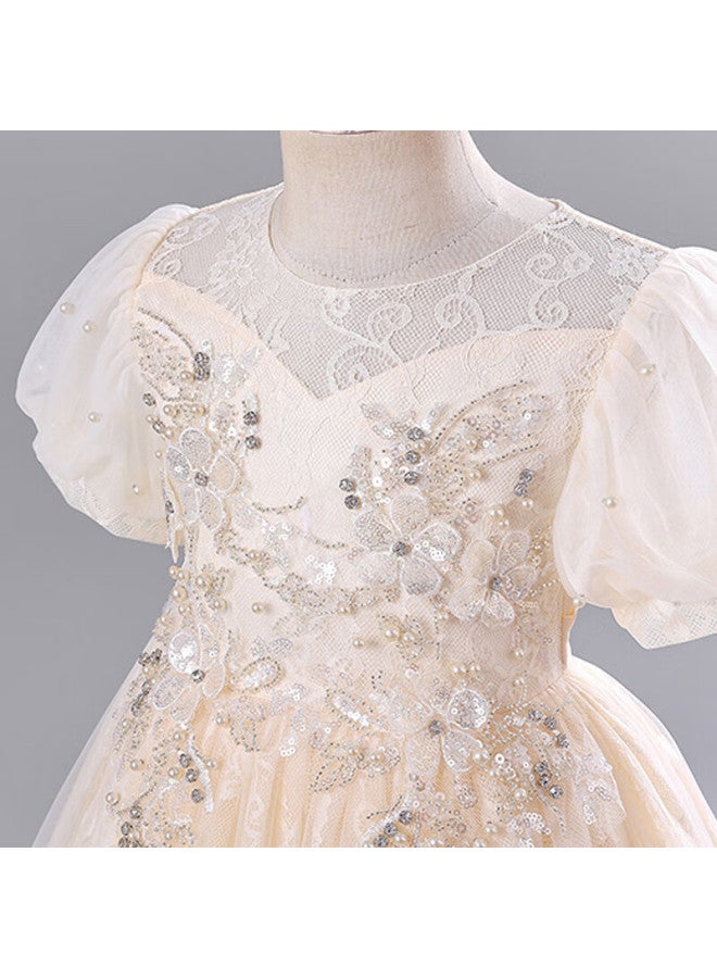 Luobobeibei Girls' Formal Dress, Children's Princess Dress, Wedding Gown, Runway Show Costume, Piano Performance Outfit, Champagne Color, Size 150 - Image 3