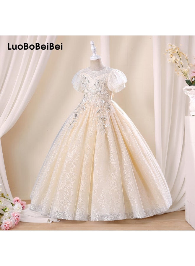 Luobobeibei Girls' Formal Dress, Children's Princess Dress, Wedding Gown, Runway Show Costume, Piano Performance Outfit, Champagne Color, Size 150 - Image 1