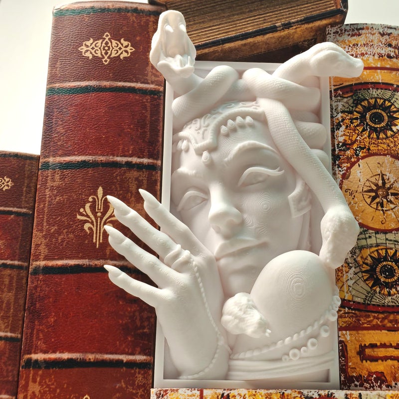 LuckyVin Medusa 3D Printed Decorative Bookend Lightweight Durable Book Shelf Accessories for Friends Stylish Bookend Ideal Home Decor Essential for Book Lovers (White Medusa) - Image 2