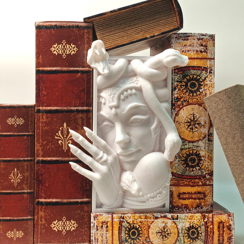LuckyVin Medusa 3D Printed Decorative Bookend Lightweight Durable Book Shelf Accessories for Friends Stylish Bookend Ideal Home Decor Essential for Book Lovers (White Medusa) - Image 3
