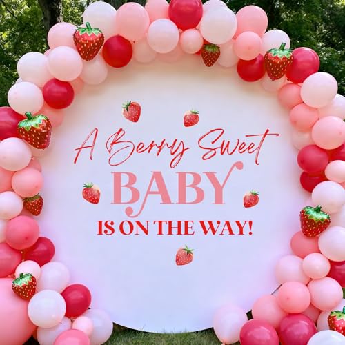Aoemon A Berry Sweet Baby is on The Way Decorations - Peel and Stick Strawberry Baby Shower Decorations Balloon Arch Stickers, Strawberry Theme Wall Decor, Sweet One Berry First Birthday Party Backdrop Decor - Image 2