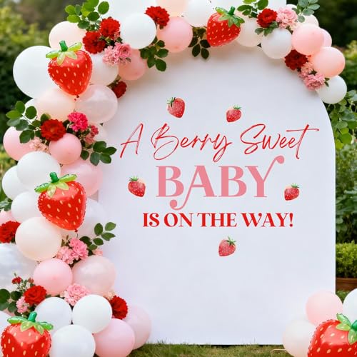 Aoemon A Berry Sweet Baby is on The Way Decorations - Peel and Stick Strawberry Baby Shower Decorations Balloon Arch Stickers, Strawberry Theme Wall Decor, Sweet One Berry First Birthday Party Backdrop Decor - Image 5