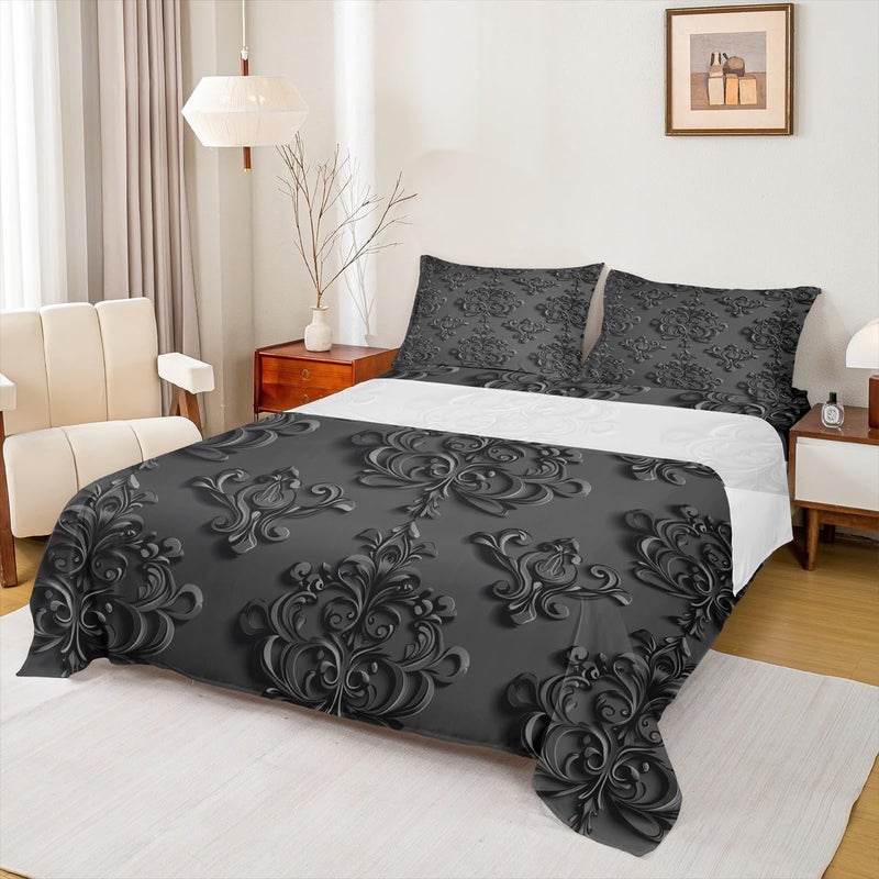 Feelyou Gothic Damask Bed Sheets Set Full Size Vintage Jacquard Deep Pocket Fitted Sheet Black Bedding Sets Exotic Floral Soft Bed Set 4Pcs with 2 Pillow Cases - Image 2