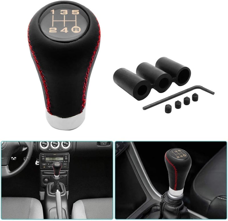 MACHSWON 5 Speed Leather Universal Gear Shift Knob with Red Stitch - Image 3