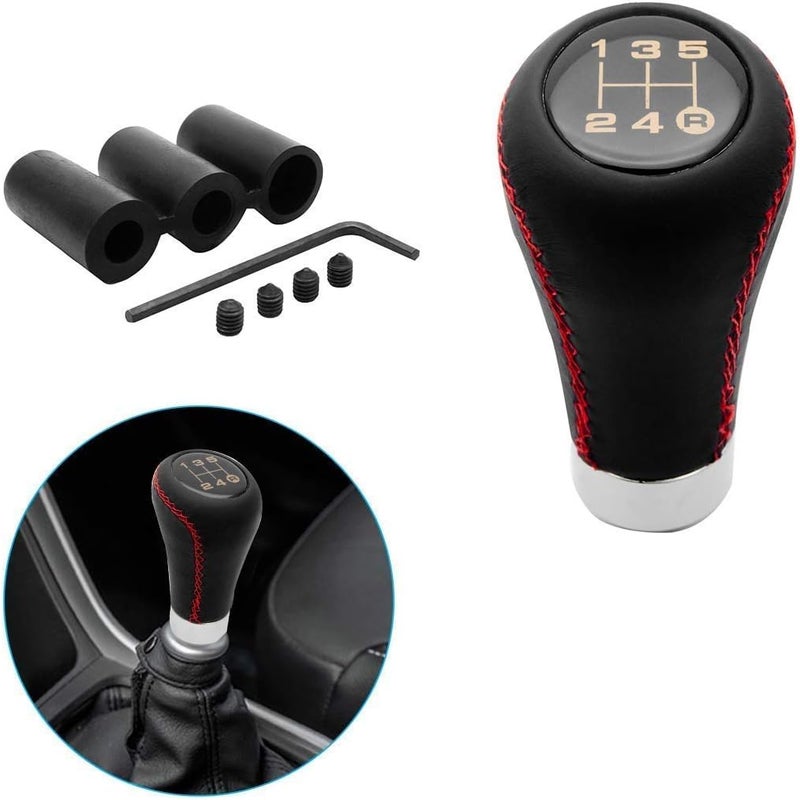 MACHSWON 5 Speed Leather Universal Gear Shift Knob with Red Stitch - Image 4