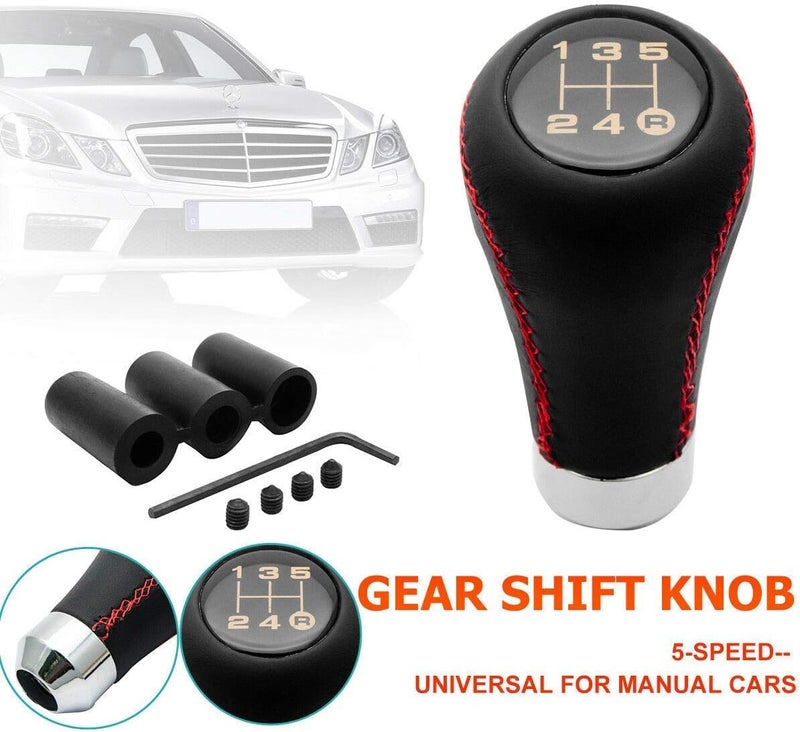 MACHSWON 5 Speed Leather Universal Gear Shift Knob with Red Stitch - Image 5