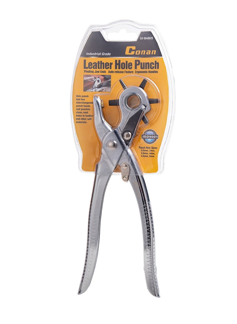 Conan Multifunction Belt Hole Punch Tool Heavy-Duty Rotary Leather Punch with 6 Sizes – For Belts, Straps, Dog Collars, Saddles, Shoes, Fabric, DIY & Craft Projects - Image 1