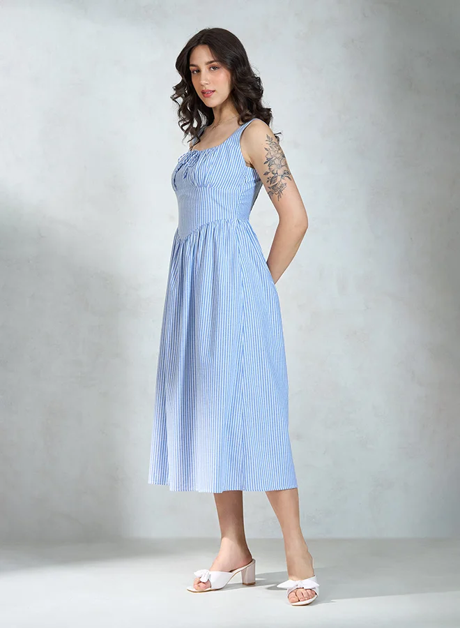 Virgio  VIRGIO 100% Cotton Sleeveless Stripe Flare Dress for Women | Best Price UAE