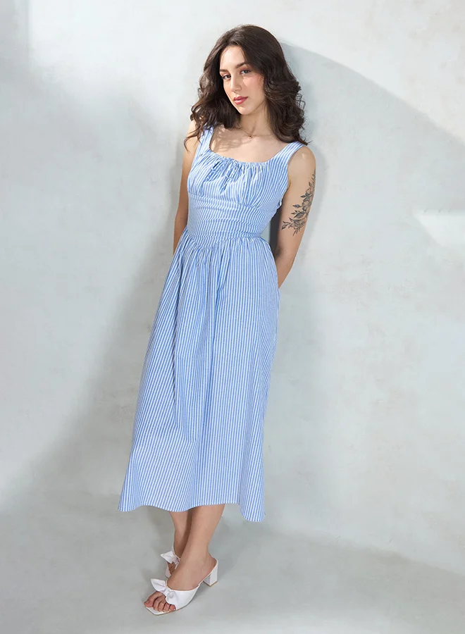 فيرجيو فستان فيرجيو قطن 100% بدون أكمام مخطط واسع