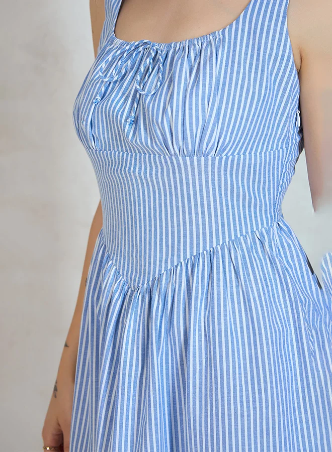 Virgio  VIRGIO 100% Cotton Sleeveless Stripe Flare Dress for Women | Best Price UAE