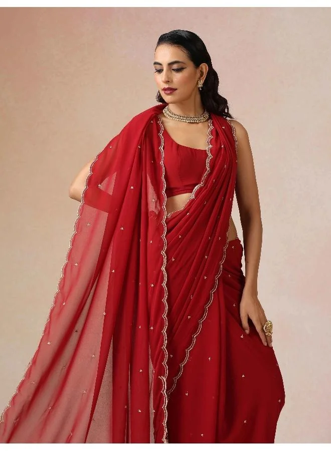trueBrowns trueBrowns Maroon Georgette Embroidered Saree With unstitched Blouse