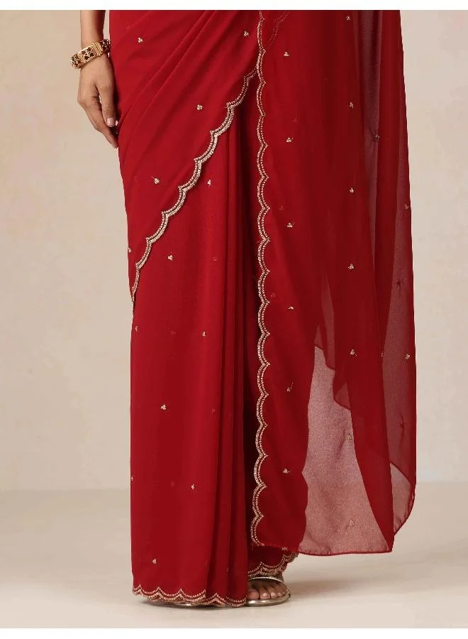 trueBrowns trueBrowns Maroon Georgette Embroidered Saree With unstitched Blouse