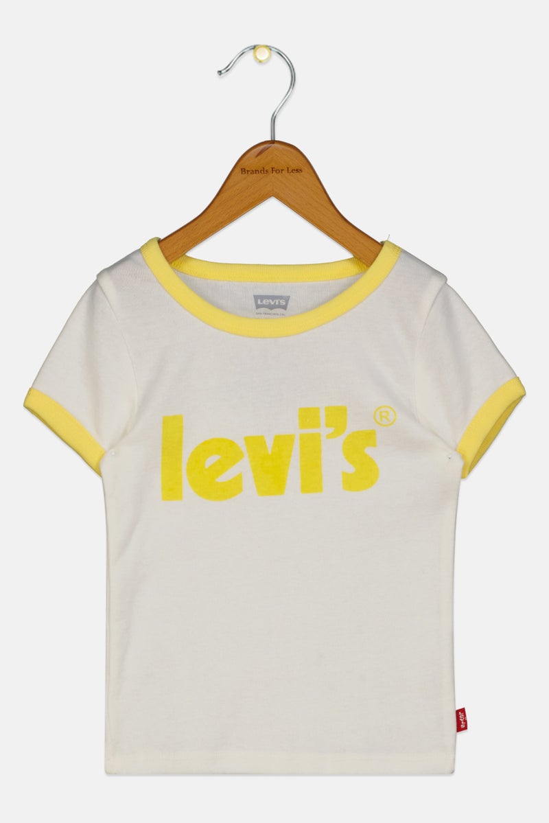 Levi's Toddlers Girl Round Neck Brand Logo Short Sleeve Top, Off White - Image 1