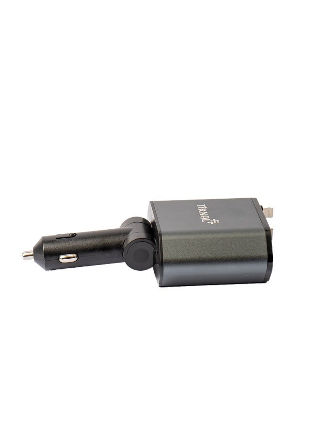 TIKNAL 120W Car Charger with USB, Type-C and Built-in Lightning Cable, Fast Charging with Digital Display and 180° Rotating Design - Image 4