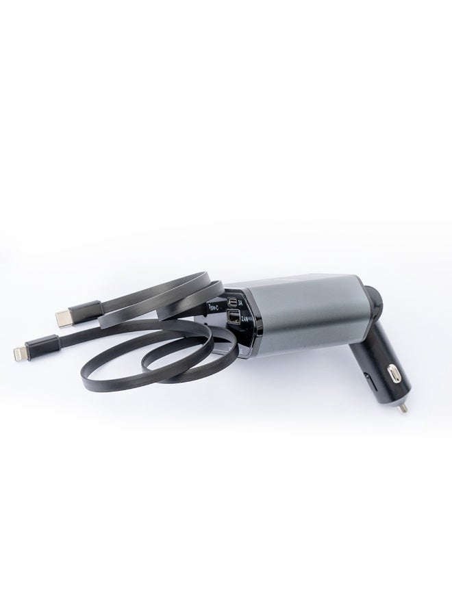 TIKNAL 120W Car Charger with USB, Type-C and Built-in Lightning Cable, Fast Charging with Digital Display and 180° Rotating Design - Image 3