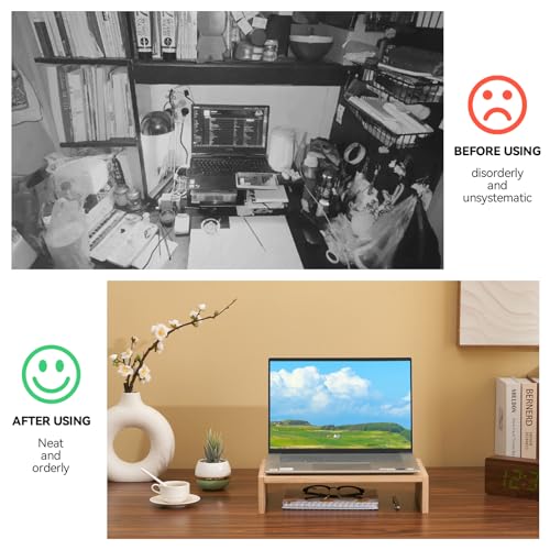 KIRIGEN Monitor Stand Wooden -Desk Stand Wood for Computer/Laptop/TV Printer - Monitor Arms & Stands Desk Riser for Office Organizers - Desktop Workspace Platforms Stands (39,Natural) - Image 3