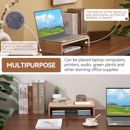 KIRIGEN Monitor Stand Wooden -Desk Stand Wood for Computer/Laptop/TV Printer - Monitor Arms & Stands Desk Riser for Office Organizers - Desktop Workspace Platforms Stands (39,Natural) - Image 5