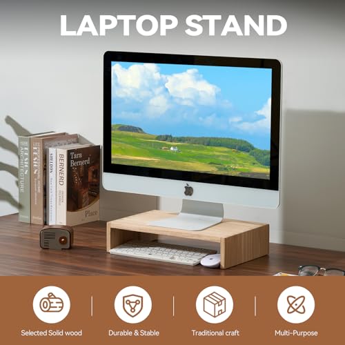 KIRIGEN Monitor Stand Wooden -Desk Stand Wood for Computer/Laptop/TV Printer - Monitor Arms & Stands Desk Riser for Office Organizers - Desktop Workspace Platforms Stands (39,Natural) - Image 2