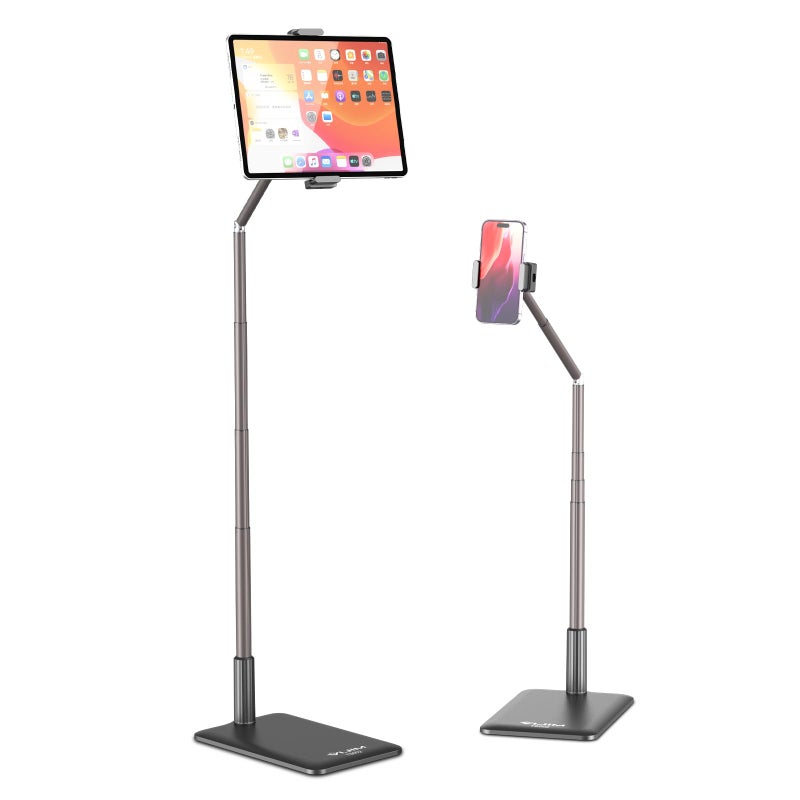 VIJIM Tablet Floor Stand Holder, Phone Stand for Recording, Adjustable Cell Phone & Tablet Holder for Floor, Compatible with iPad Pro Air Mini, Galaxy Tab, iPhone & 4.6-12.9 Inch Devices - Image 1