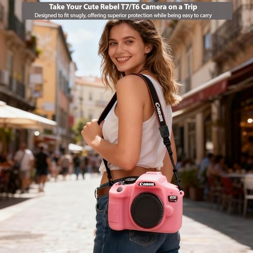 Frevyve Case for Canon EOS Rebel T7 Rebel T6 Camera, Soft Silicone Rubber Protective Camera Case Cover Accessories, Lightweight, Anti-Scratch with Button Marking for EOS Rebel T7 T6 (Pink) - Image 4