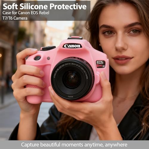 Frevyve Case for Canon EOS Rebel T7 Rebel T6 Camera, Soft Silicone Rubber Protective Camera Case Cover Accessories, Lightweight, Anti-Scratch with Button Marking for EOS Rebel T7 T6 (Pink) - Image 2