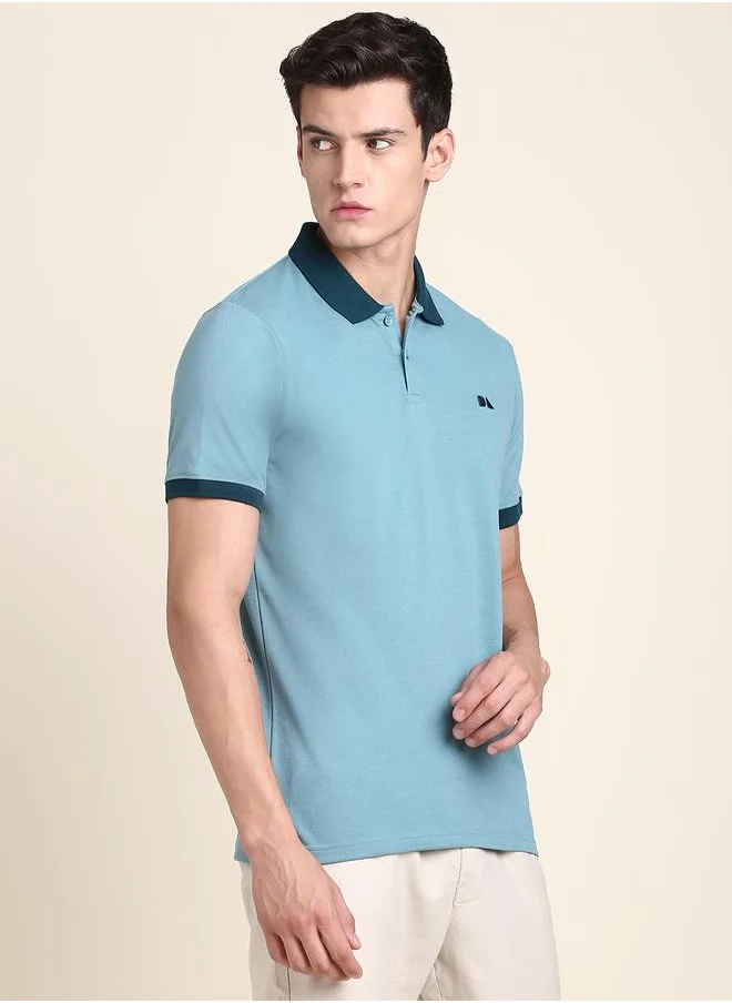 دينيس لينغو Sea Green Solid Regular Fit Polo Neck T-shirt for Men - 100% Cotton, Half Sleeves, Casual