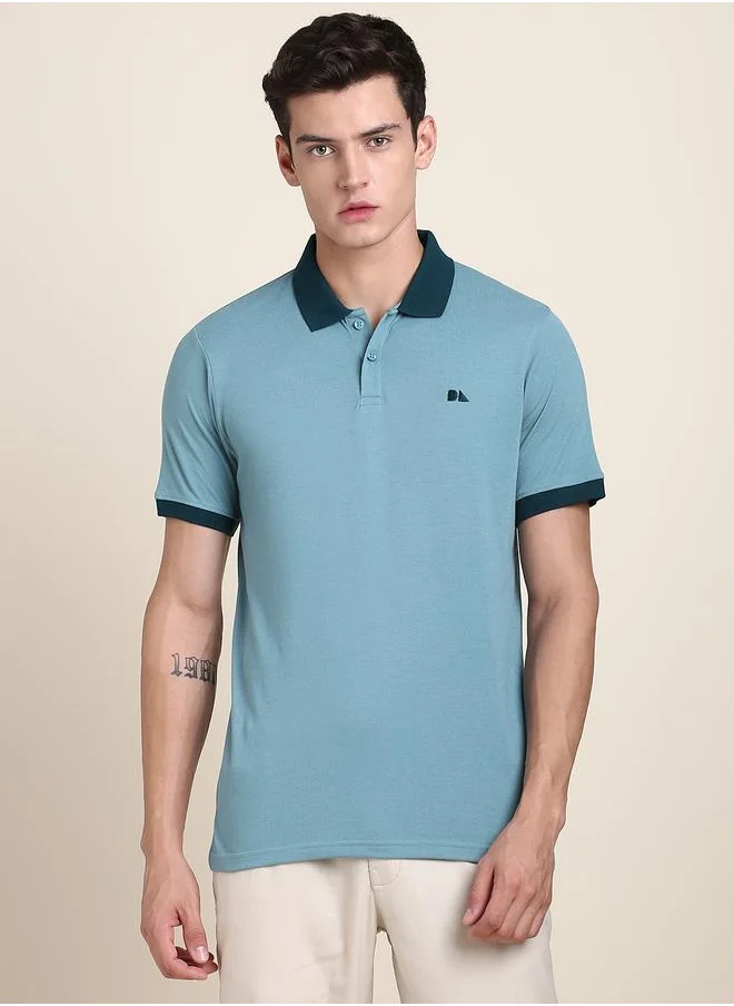 دينيس لينغو Sea Green Solid Regular Fit Polo Neck T-shirt for Men - 100% Cotton, Half Sleeves, Casual